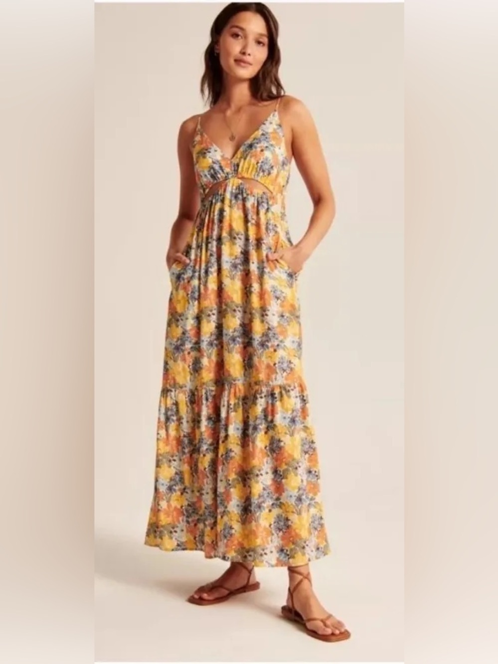 Abercrombie & Fitch Cutout Maxi Dress Floral Orange Yellow Blue Green S